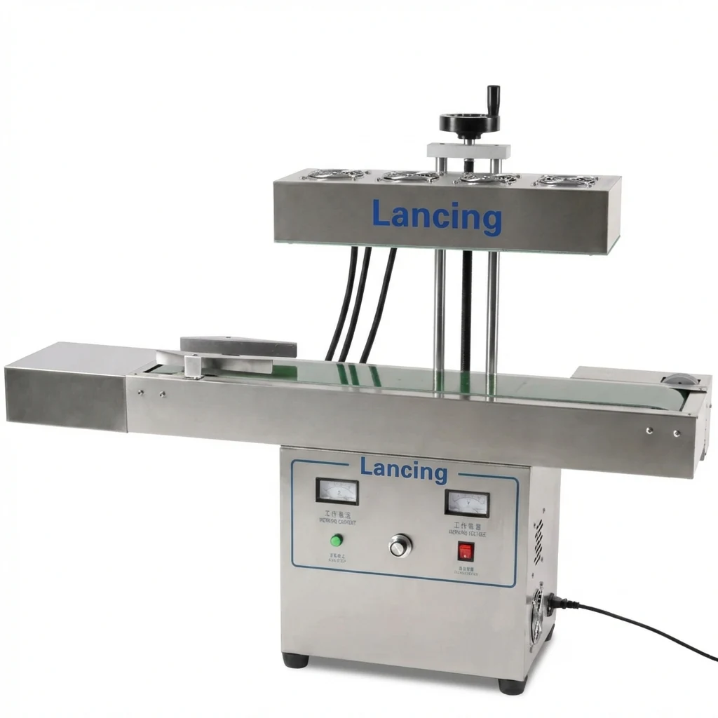 Inline induction sealing machine for bottles and jars